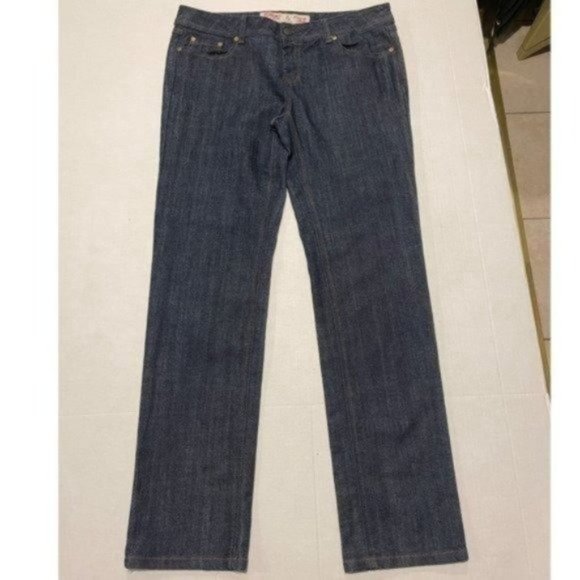 Mossimo Womens Straight Leg Low Rise Jeans Size 13 Dark Idigo Wash Embroidered - Picture 4 of 11